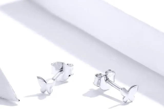 Alt view image 3 of 7 - Sterling Silver Butterfly Earrings Fresh Simple and Compact Platinum-plated Girls Earrings SCE775