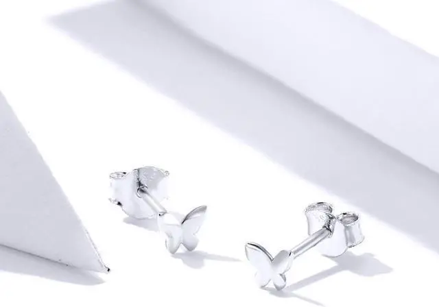 Alt view image 4 of 7 - Sterling Silver Butterfly Earrings Fresh Simple and Compact Platinum-plated Girls Earrings SCE775