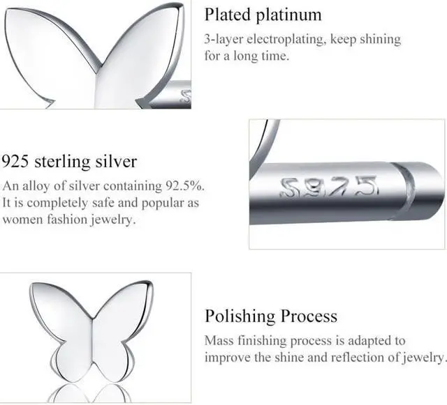 Alt view image 5 of 7 - Sterling Silver Butterfly Earrings Fresh Simple and Compact Platinum-plated Girls Earrings SCE775