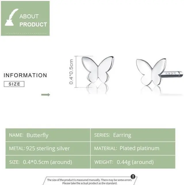 Alt view image 6 of 7 - Sterling Silver Butterfly Earrings Fresh Simple and Compact Platinum-plated Girls Earrings SCE775