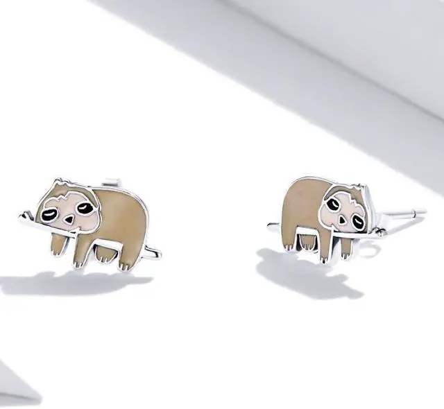 Alt view image 2 of 7 - S925 Sterling Silver Cute Sloth Ear Studs Women Earrings Cute Sloth