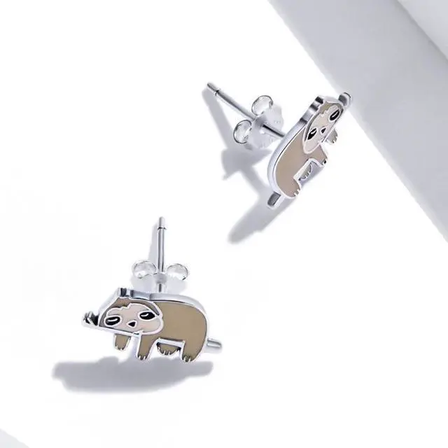 Alt view image 3 of 7 - S925 Sterling Silver Cute Sloth Ear Studs Women Earrings Cute Sloth