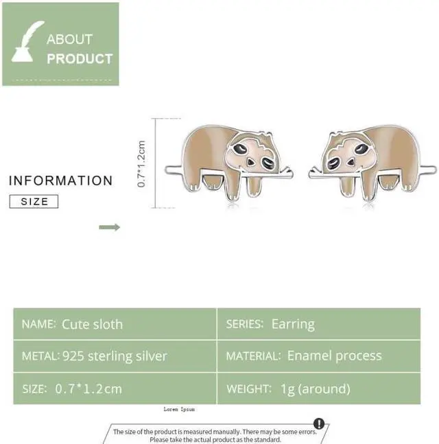 Alt view image 4 of 7 - S925 Sterling Silver Cute Sloth Ear Studs Women Earrings Cute Sloth