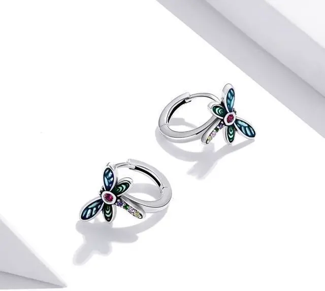 Alt view image 2 of 7 - S925 Sterling Silver Vintage Dragonfly Ear Studs Women Earrings Vintage Dragonfly