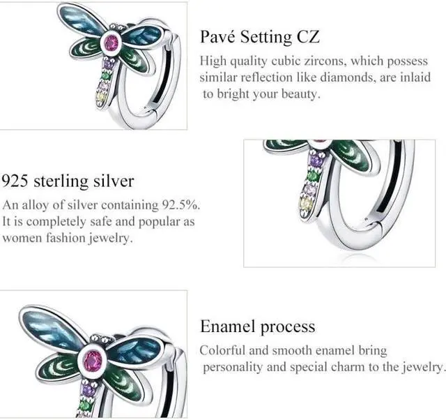 Alt view image 5 of 7 - S925 Sterling Silver Vintage Dragonfly Ear Studs Women Earrings Vintage Dragonfly