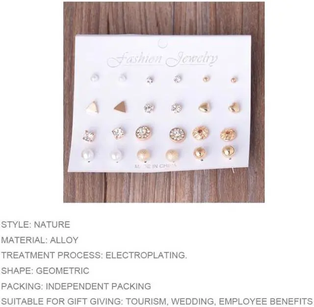 Alt view image 4 of 4 - 12 Pair Sets Assorted Multiple Stud Earrings Jewelry Set with Card for Women and Girls (Gold)