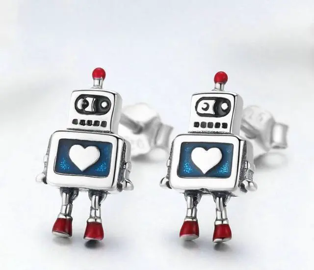 Alt view image 2 of 6 - Robot S925 Sterling Silver Earrings Dripping Oil Hypoallergenic Earrings SCE477