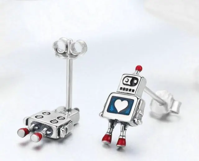Alt view image 3 of 6 - Robot S925 Sterling Silver Earrings Dripping Oil Hypoallergenic Earrings SCE477