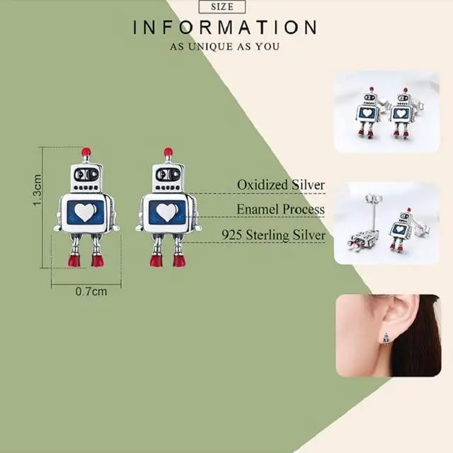 Alt view image 5 of 6 - Robot S925 Sterling Silver Earrings Dripping Oil Hypoallergenic Earrings SCE477