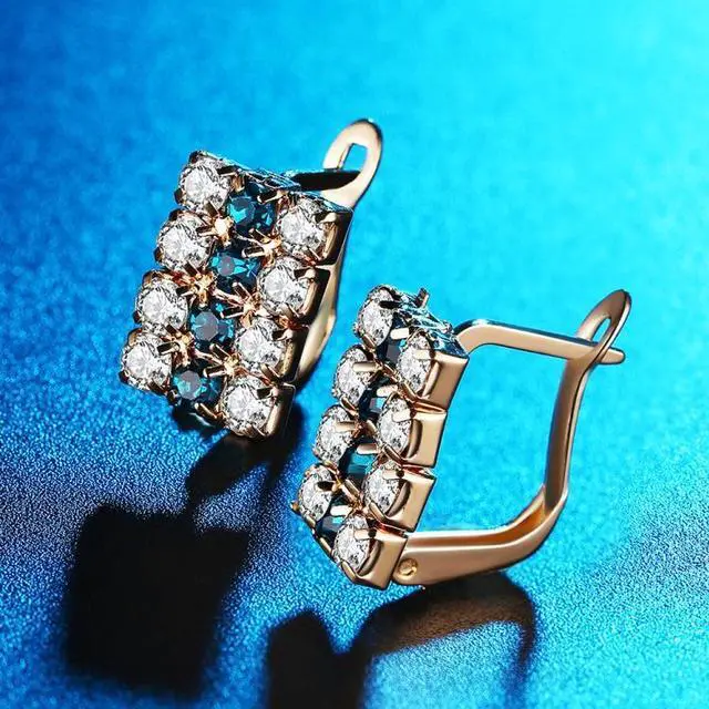 Alt view image 5 of 5 - 1 Pair Of 18 k Gold Rectangle Shape Sterling Silver Crystal Stud Earring For Women, 16*9 mm(Gold)