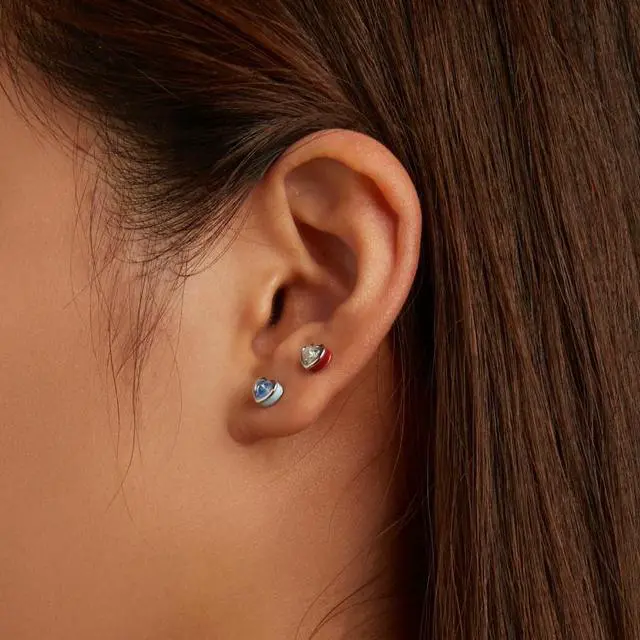 Alt view image 2 of 7 - S925 Sterling Silver Heart Zircon Ear Stud Women Earrings Heart Zircon(Red) (Red)