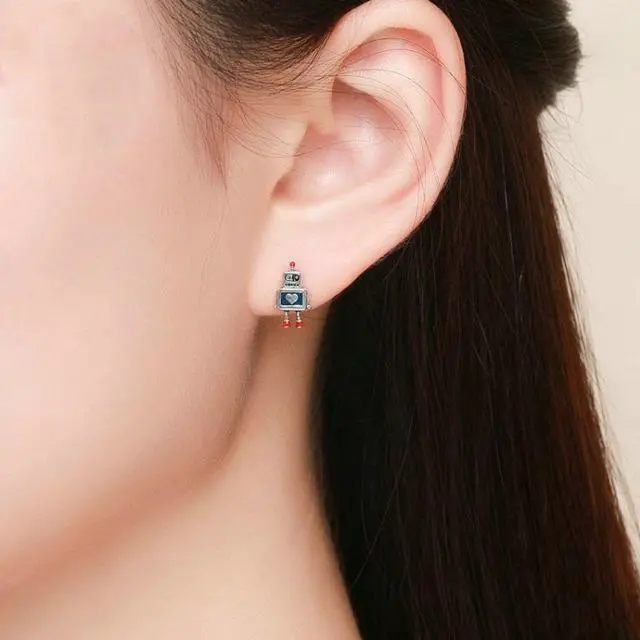Alt view image 6 of 6 - Robot S925 Sterling Silver Earrings Dripping Oil Hypoallergenic Earrings SCE477