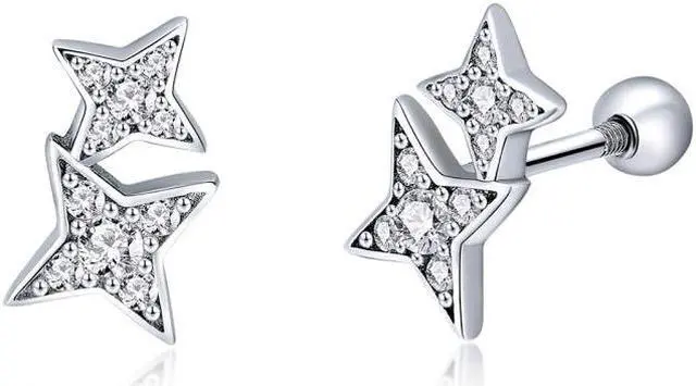 Main image of Sterling Silver Bright Star Style Diamond Earrings Female Earrings SCE432