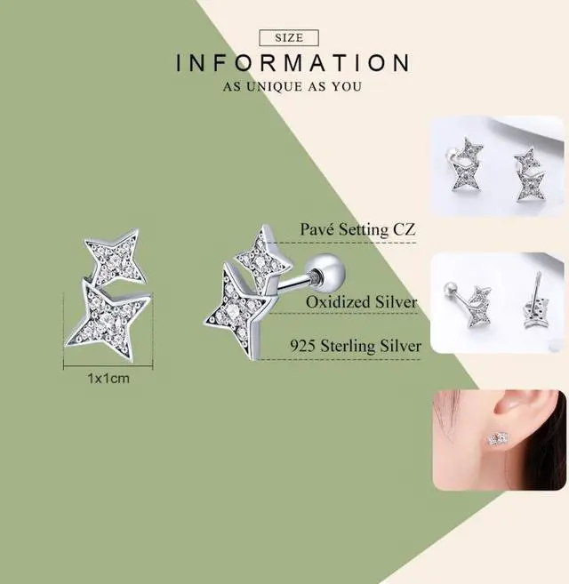 Alt view image 6 of 7 - Sterling Silver Bright Star Style Diamond Earrings Female Earrings SCE432