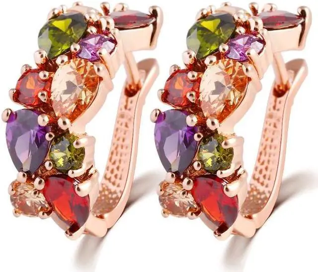 Main image of 1 Pair Colorful Zircon Earrings Stud Jewelry For Women And Girls (Rose Gold)