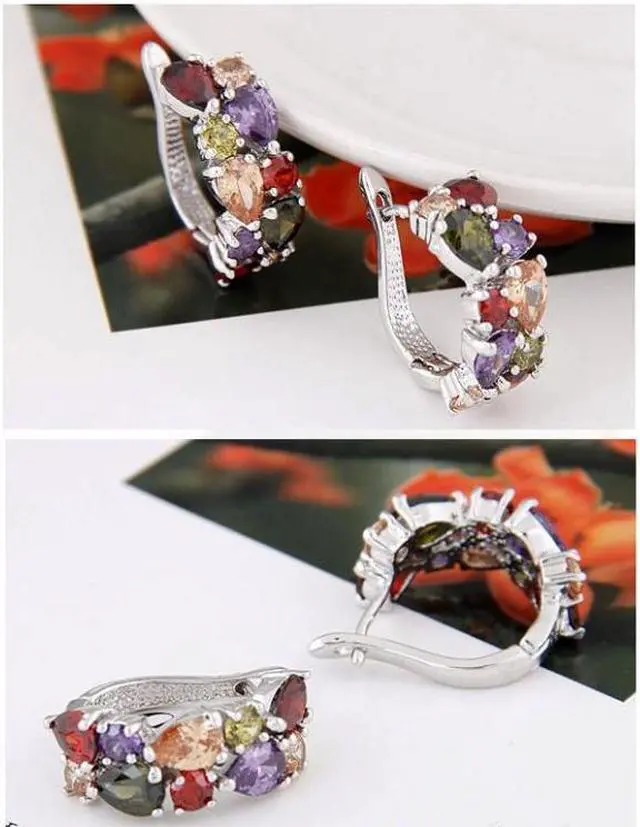 Alt view image 2 of 5 - 1 Pair Colorful Zircon Earrings Stud Jewelry For Women And Girls (Rose Gold)