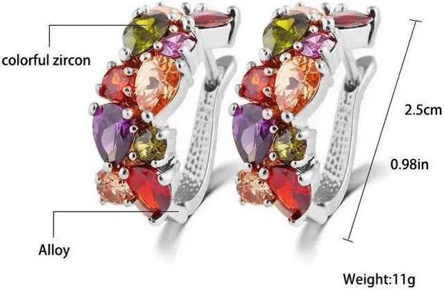 Alt view image 3 of 5 - 1 Pair Colorful Zircon Earrings Stud Jewelry For Women And Girls (Rose Gold)