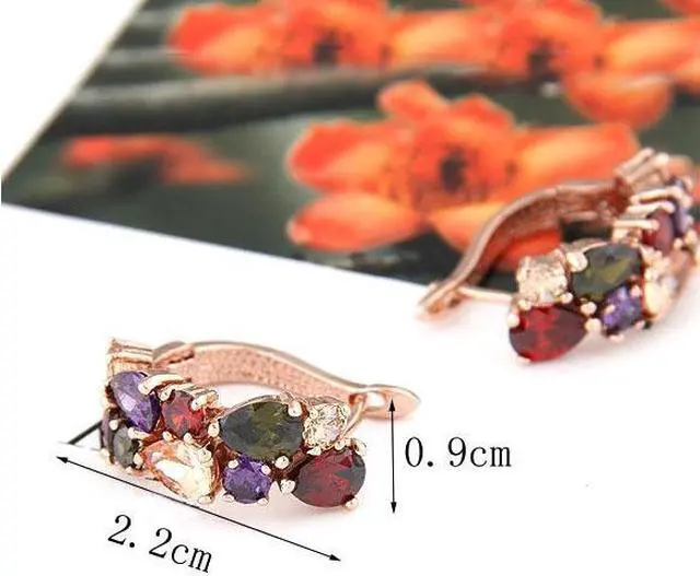 Alt view image 4 of 5 - 1 Pair Colorful Zircon Earrings Stud Jewelry For Women And Girls (Rose Gold)