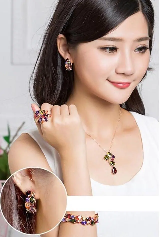 Alt view image 5 of 5 - 1 Pair Colorful Zircon Earrings Stud Jewelry For Women And Girls (Rose Gold)