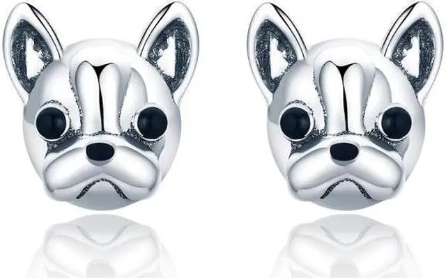 Main image of S925 Sterling Silver Animal Earrings Bulldog Plain Silver Earrings SCE283