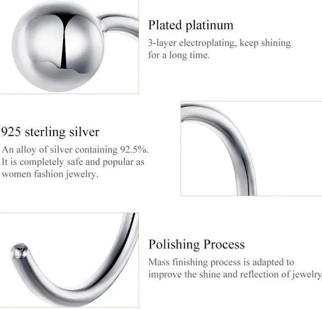 Alt view image 5 of 7 - Sterling Silver Earrings Simple Platinum-plated Earrings Temperament Small Ball Earrings SCE782-A