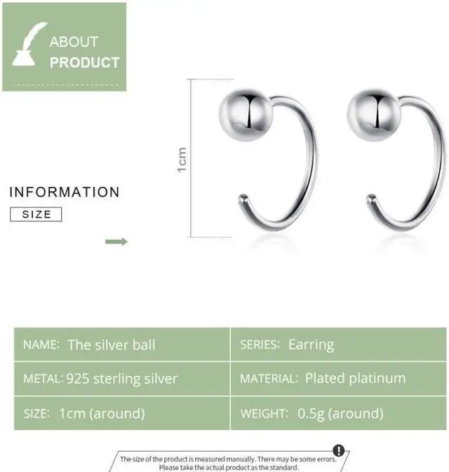Alt view image 6 of 7 - Sterling Silver Earrings Simple Platinum-plated Earrings Temperament Small Ball Earrings SCE782-A