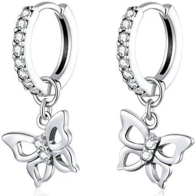 Main image of Butterfly S925 Sterling Silver Earrings Hollow Zircon Earrings SCE833
