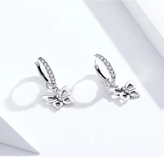 Alt view image 2 of 6 - Butterfly S925 Sterling Silver Earrings Hollow Zircon Earrings SCE833