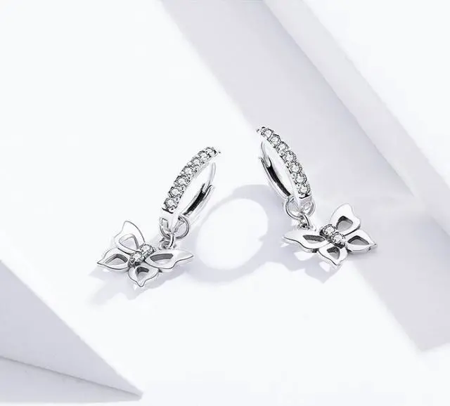 Alt view image 3 of 6 - Butterfly S925 Sterling Silver Earrings Hollow Zircon Earrings SCE833