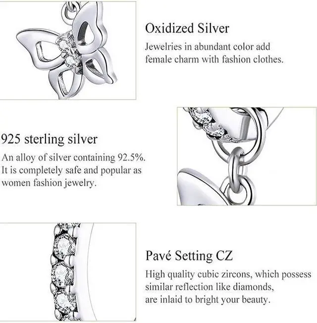 Alt view image 4 of 6 - Butterfly S925 Sterling Silver Earrings Hollow Zircon Earrings SCE833