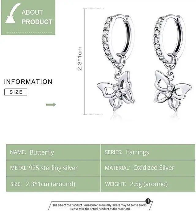 Alt view image 5 of 6 - Butterfly S925 Sterling Silver Earrings Hollow Zircon Earrings SCE833