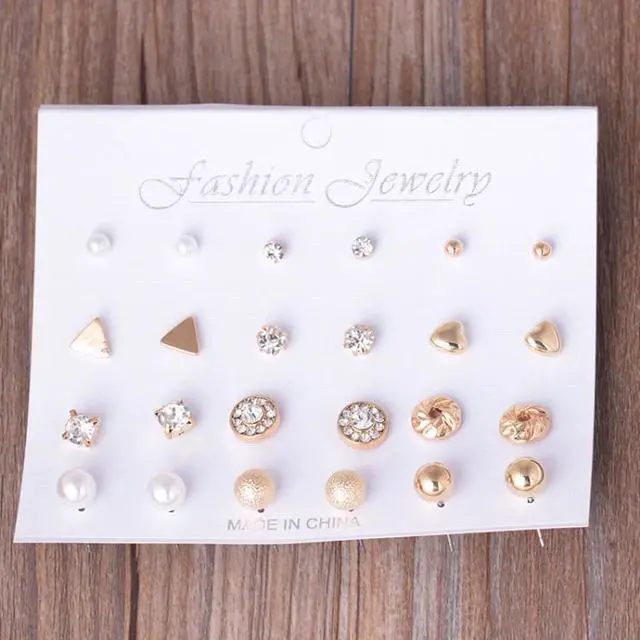 Main image of 12 Pair Sets Assorted Multiple Stud Earrings Jewelry Set with Card for Women and Girls (Gold)