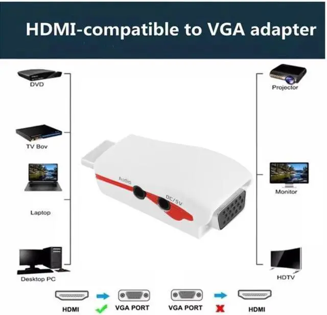 Alt view image 5 of 5 - Full HD 1080P HDMI to VGA Adapter for Power and Audio