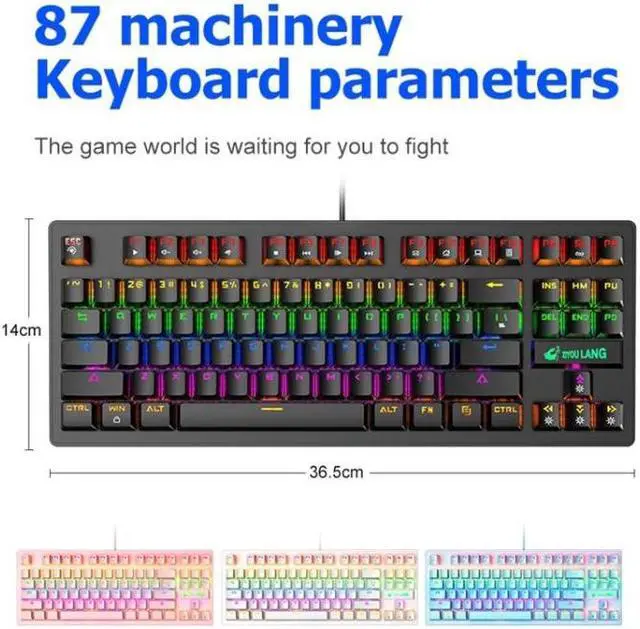 Alt view image 2 of 6 - ZIYOULANG K2 87 Keys Office Laptop Punk Glowing Mechanical Wired Keyboard, Cable Length: 1.5m, Color: Black, Size:K2 Black