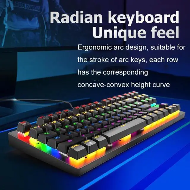 Alt view image 5 of 6 - ZIYOULANG K2 87 Keys Office Laptop Punk Glowing Mechanical Wired Keyboard, Cable Length: 1.5m, Color: Black, Size:K2 Black