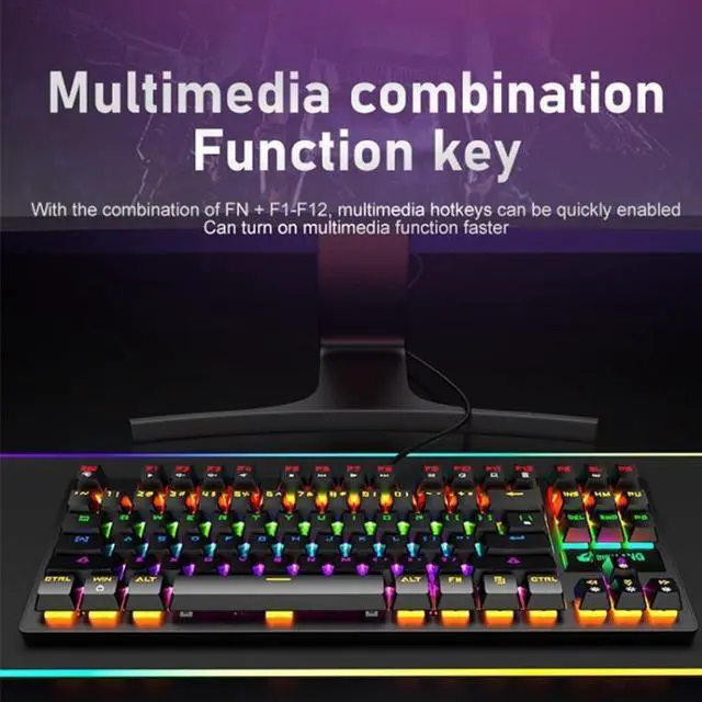 Alt view image 6 of 6 - ZIYOULANG K2 87 Keys Office Laptop Punk Glowing Mechanical Wired Keyboard, Cable Length: 1.5m, Color: Black, Size:K2 Black