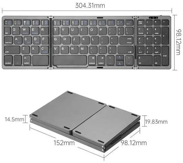 Alt view image 3 of 6 - B089 Bluetooth Foldable Keyboard with Numeric(Silver), Size:B089(Silver) (Grey)