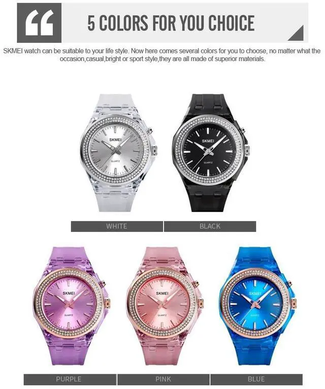 Alt view image 6 of 7 - SkMEI 1553 Women LED Color Light Transparent Waterproof Watch Inlaid With Water Drill (Silvery)