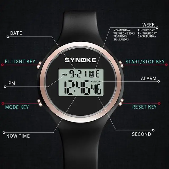 Alt view image 4 of 7 - SYNOKE 9108 Student Silicone Strap Electronic Watch (Black)