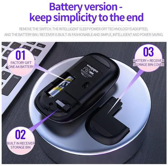 Alt view image 4 of 7 - YINDIAO A2 2.4GHz 1600DPI 3-modes Adjustable Wireless Silent Mouse, Battery Powered (Rose Gold)