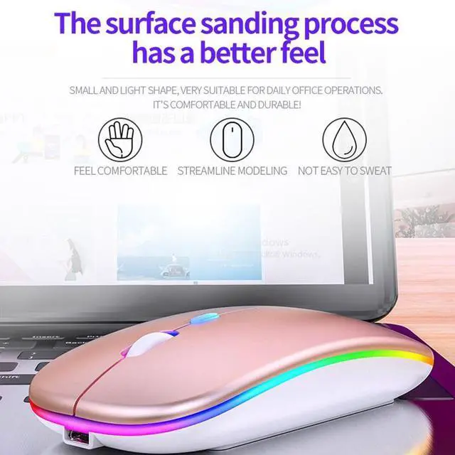 Alt view image 7 of 7 - YINDIAO A2 2.4GHz 1600DPI 3-modes Adjustable Wireless Silent Mouse, Battery Powered (Rose Gold)