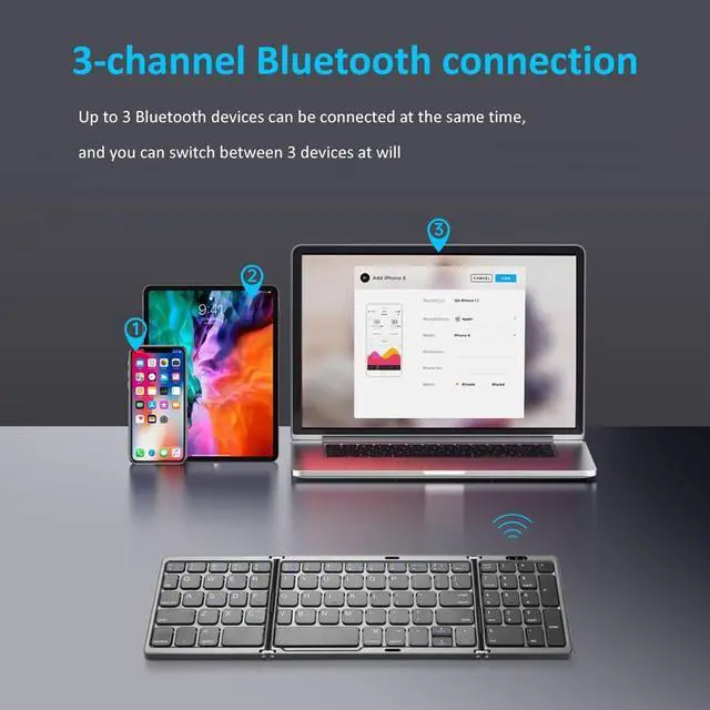 Alt view image 5 of 6 - B089 Bluetooth Foldable Keyboard with Numeric(Silver), Size:B089(Silver) (Grey)