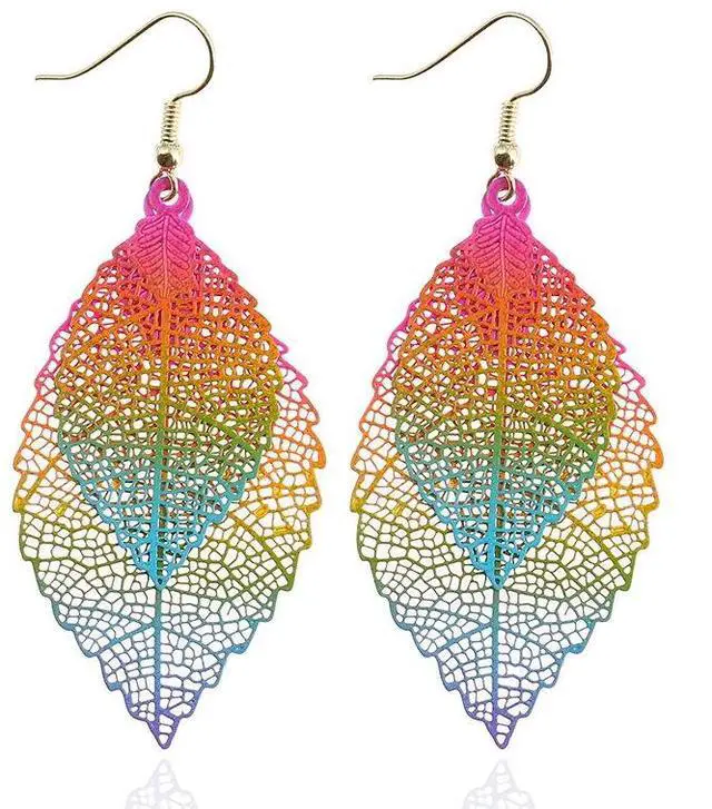 Alt view image 2 of 6 - Double-layered Leaves Tassel Earrings Simple Retro Metal Leaf-ears Ornaments (Gold Silver)