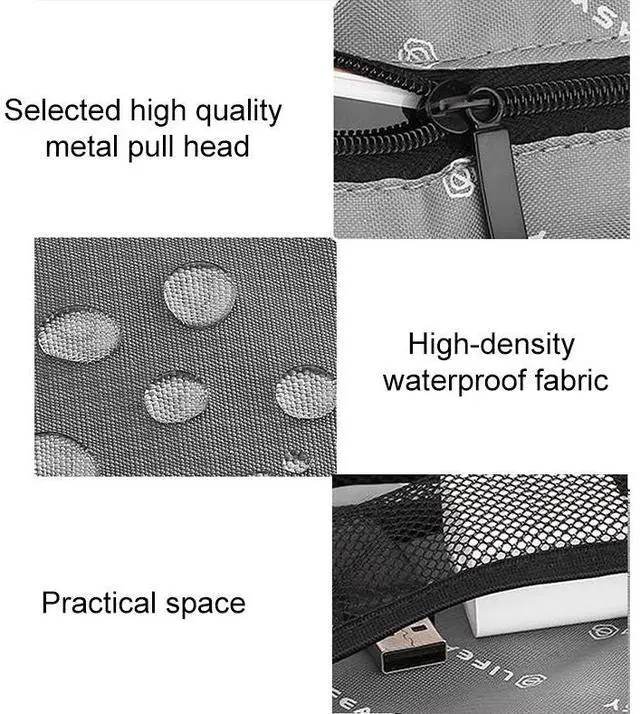 Alt view image 5 of 7 - Multi-functional Headphone Charger Data Cable Storage Bag Portable Power Pack, Size:M, 25 x 18 x 5cm (Black)