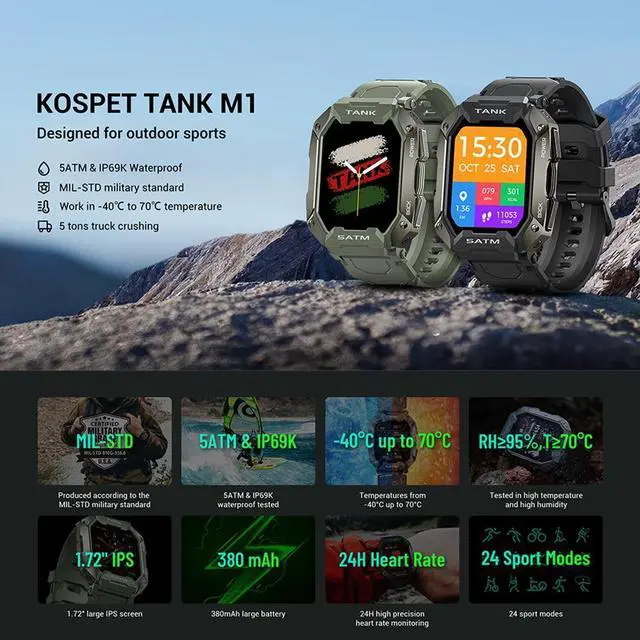 Alt view image 4 of 6 - SATM M1 Outdoor Waterproof Bluetooth Smart Watch, Size:SATM M1 (Black)
