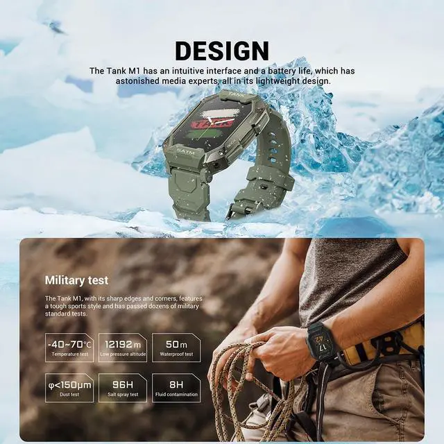 Alt view image 2 of 6 - SATM M1 Outdoor Waterproof Bluetooth Smart Watch, Size:SATM M1 (Black)