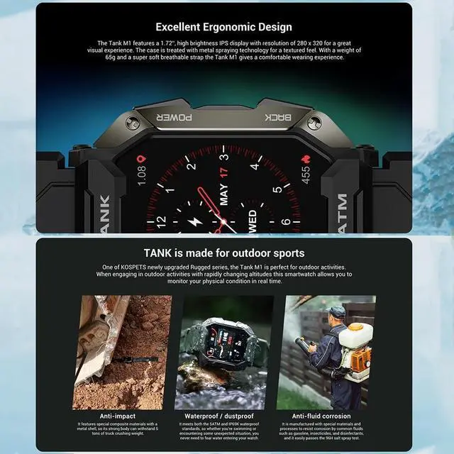 Alt view image 3 of 6 - SATM M1 Outdoor Waterproof Bluetooth Smart Watch, Size:SATM M1 (Black)