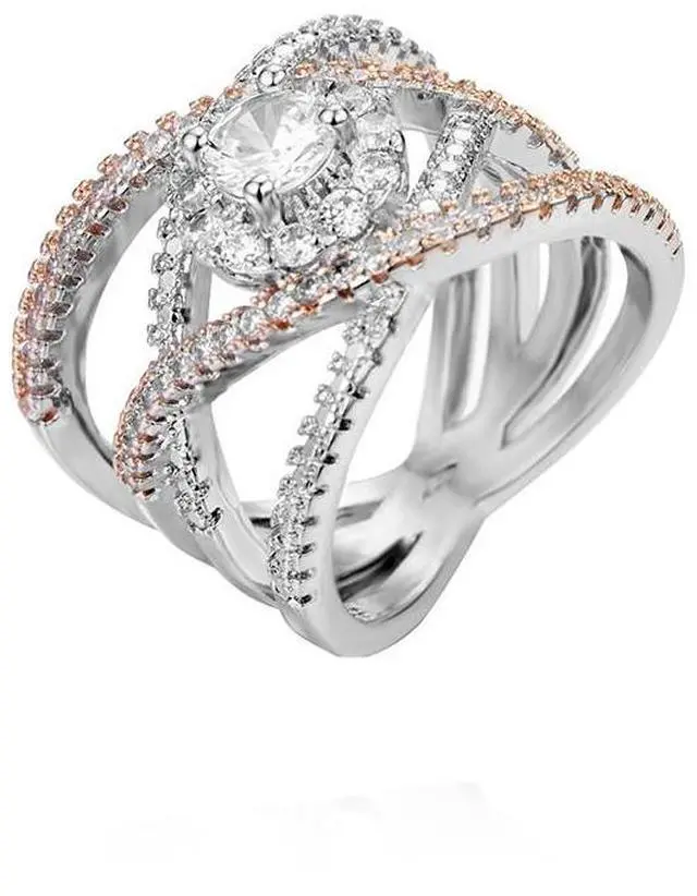 Alt view image 6 of 6 - Rose Gold-plated Color Separation Ring Creative Cross Zircon Engagement Ring (6)