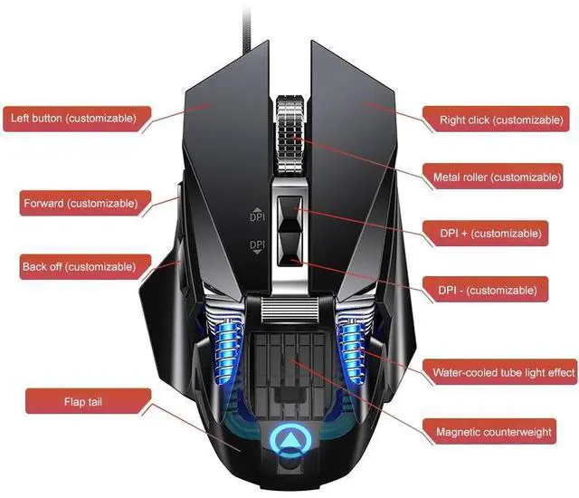 Alt view image 2 of 7 - YINDIAO G10 7200DPI 7-modes Adjustable 7-keys RGB Light Wired Metal Mechanical Hard Core Macro Mouse, Style: Audio Version (Black)