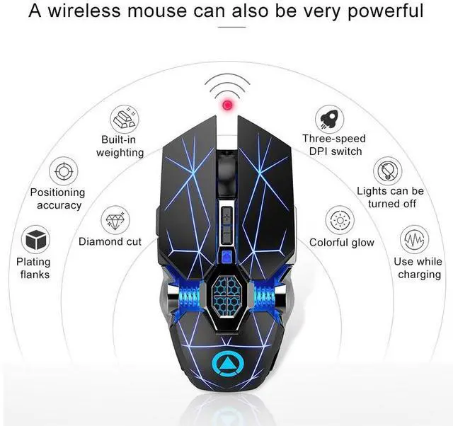 Alt view image 2 of 7 - YINDIAO A7 2.4GHz 1600DPI 3-modes Adjustable 7-keys Rechargeable RGB Light Wireless Silent Gaming Mouse (Black)